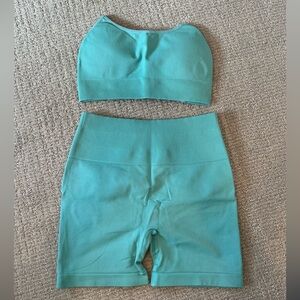 Seamless Aqua Teal Bralette and High-Waist Shorts Set